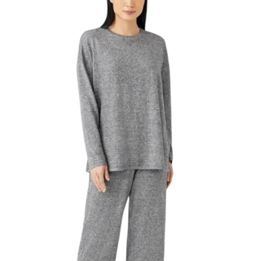 Eileen Fisher Organic Cotton Blend Round Neck Relaxed Fit Top Size L